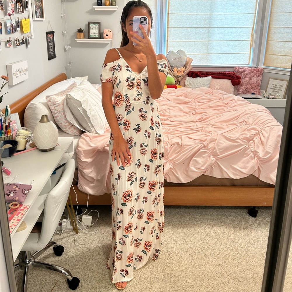 White Floral Formal Maxi Dress